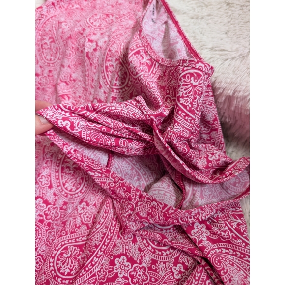 Lands' End Pink Paisley Print Flutter Sleeve Ruched Sides Women's Top Size XL - Picture 7 of 11